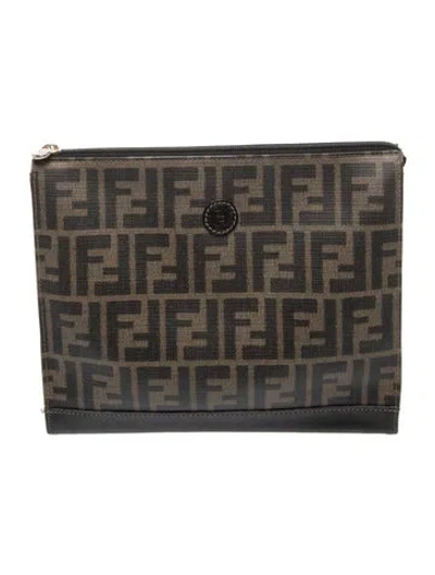 Pre-owned Fendi Coated Canvas Cosmetic Bag In Black