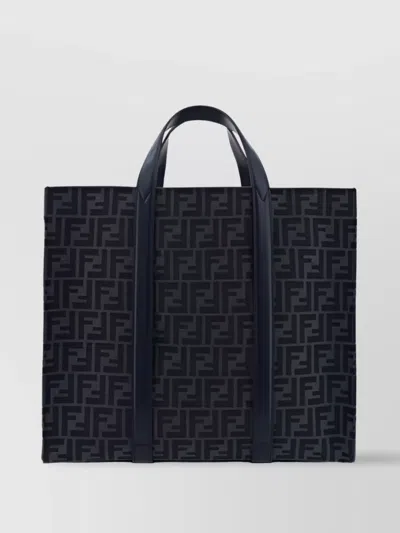 Fendi Coated Cotton Buckle Detail Shoulder Bag In Black