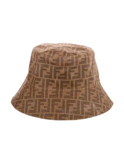 Pre-owned Fendi Coated Zucca Ff Bucket Hat In Brown