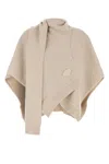Fendi Draped Cashmere Poncho Ribbed Hem