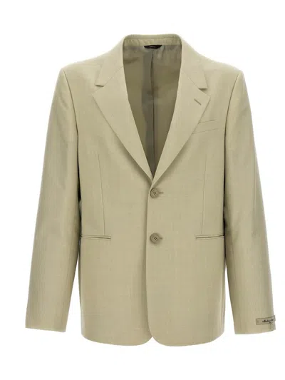 Fendi Single-breasted Wool Blazer In Beige