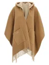 Fendi Poncho Fringed Hooded Front Pockets In Beige