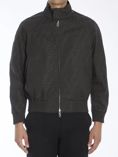 Fendi Coated Canvas Bomber Jacket In Mud