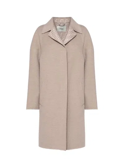 Fendi Single-breasted Coat In Beige