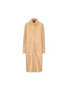 Fendi Longline Leather Coat With Faux Fur Trim In Beige