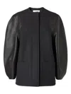 Fendi Gray Wool And Leather Jacket In Black