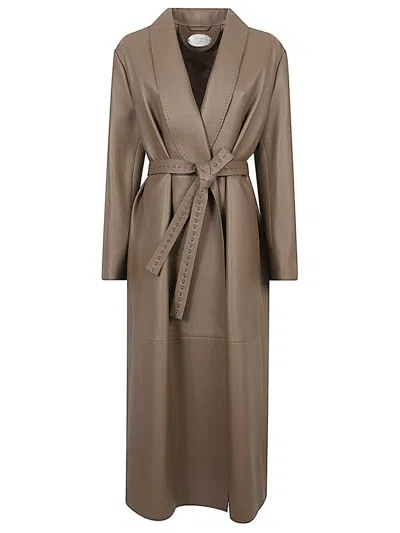 Fendi Grained Leather Wrap Coat