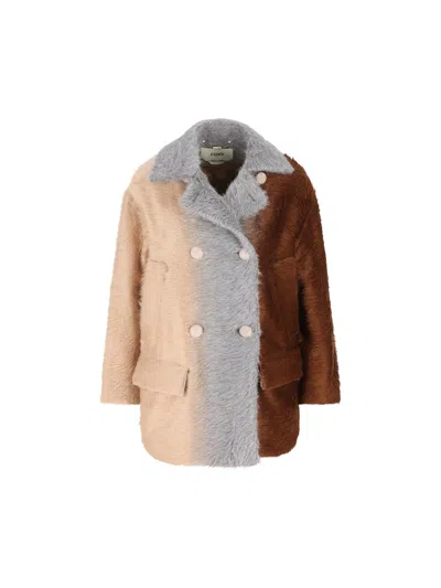 Fendi Double-breasted Color-block Coat In Brown