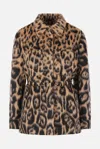 Fendi Women Multicolor Coat With Ff Buckled Belt On The Front And All-over Leopard Motif In Wool Ble In Brown