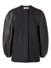 Fendi Virgin Wool Coat With Leather Sleeves In Gray