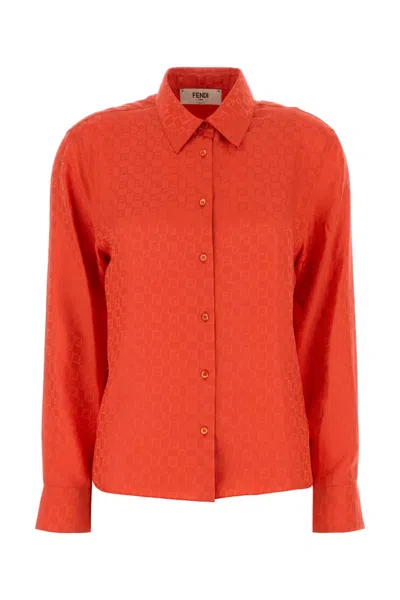 Fendi Colar Jacquard Shirt In Orange