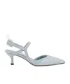 Fendi Light Blue Cotton Medium-heeled Slingbacks In Blue