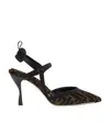 Fendi High-heeled Black Chenille Slingbacks In Black