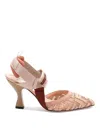 Fendi Pink Ff Embroidery High-heeled Slingbacks In Pink