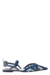 Fendi Blue Flat Mesh Slingbacks With Ff Embroidery