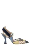 Fendi 'strappy Pointed Toe Pump With Patterned Design' In Blue