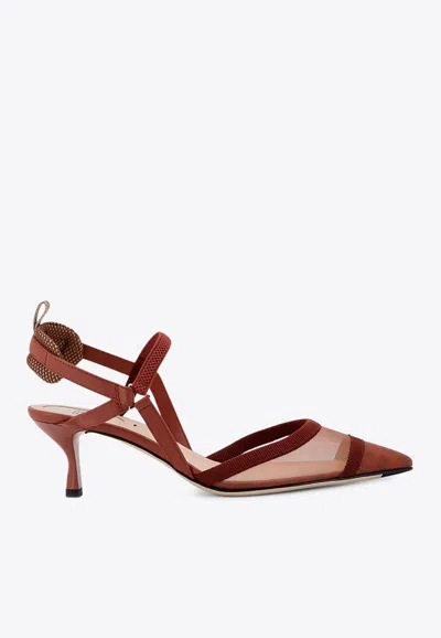 Fendi Colibri 55 Leather And Mesh Slingback Pumps