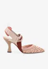Fendi Pink Ff Embroidery High-heeled Slingbacks In Pink