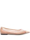 Fendi Colibri Ff Mesh Pointed Ballerina Flats In Pink