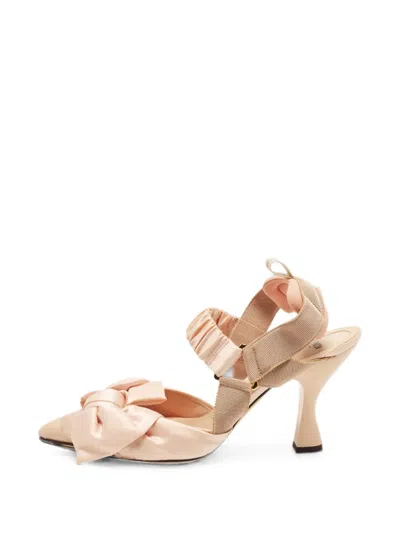 Pre-owned Fendi Colibri Bow-detail Heeled Pumps In Neutrals