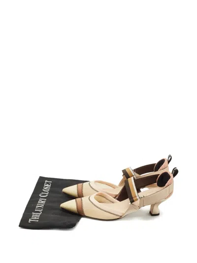 Pre-owned Fendi Colibrì Canvas Stitching Pumps In Neutral
