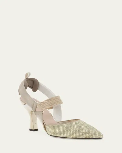 FENDI COLIBRI CRYSTAL FF SPORTY SLINGBACK PUMPS