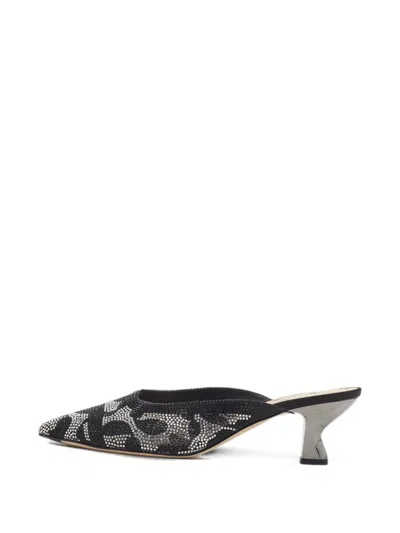 Pre-owned Fendi Colibri Crystal-embellished Mules In Black