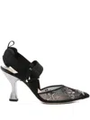 Fendi Black Mesh And Embroidery High-heeled Slingbacks In Black
