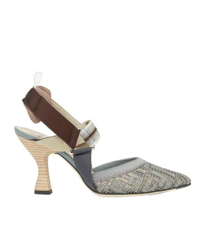 Fendi Colibri Embroidered High-heeled Sandals In Grey