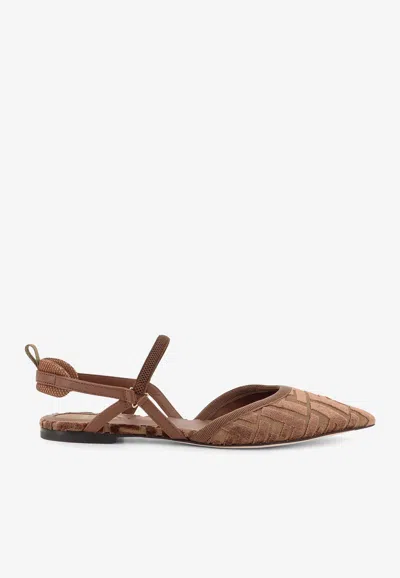 FENDI COLIBRÌ FF JACQUARD VELVET SLINGBACK FLATS