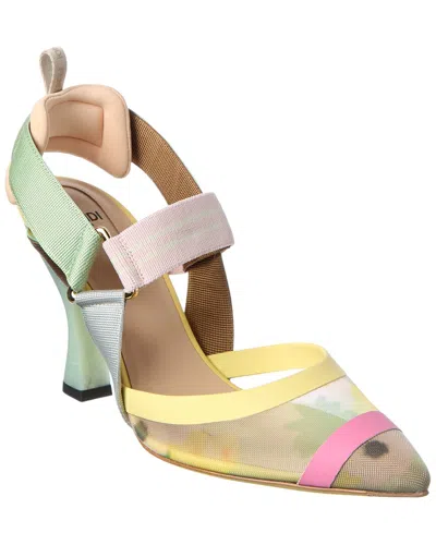 Fendi Colibri Ff Mesh & Leather Slingback Pump In Gold