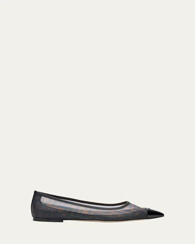Fendi Colibri Ff Mesh Pointed Ballerina Flats In F0r7v Tabacco Ner