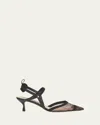 Fendi Colibri Ff Mesh Slingback Kitten-heel Pumps In Black