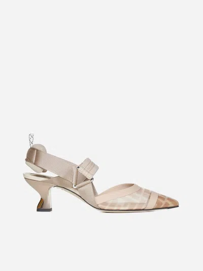 Fendi Colibri Ff Mesh Slingback Pumps In Pink,nude