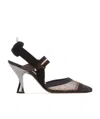 Fendi Colibri 85mm Ff Mesh Slingback High-heel Pumps In Black