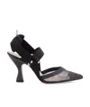 Fendi Black Leather And Mesh Slingbacks With Medium Heel In Black