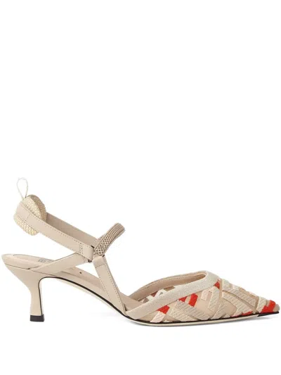 Fendi Colibrì Ff-motif Slingback Pumps In Neutral