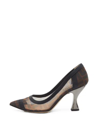 Pre-owned Fendi Colibri Ff Net Pumps In Brown
