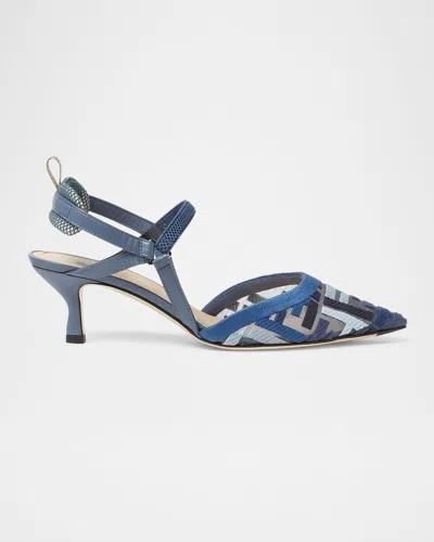 FENDI COLIBRI FF POINTED SLINGBACK KITTEN PUMPS