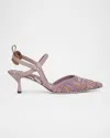 Fendi Colibri Ff Tapestry Slingback Kitten-heel Pumps In Bei Mauve