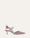 FENDI COLIBRI FF TAPESTRY SLINGBACK KITTEN-HEEL PUMPS