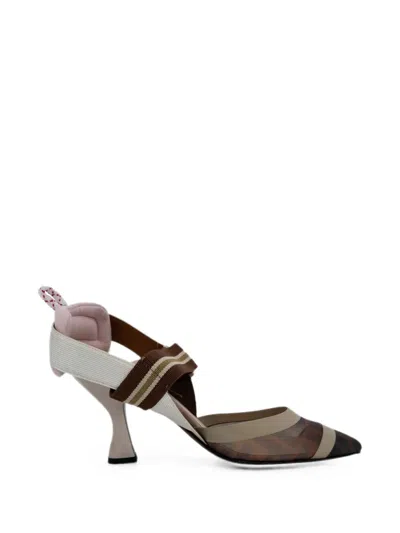 Pre-owned Fendi Colibri Ff-print Pumps In Brown
