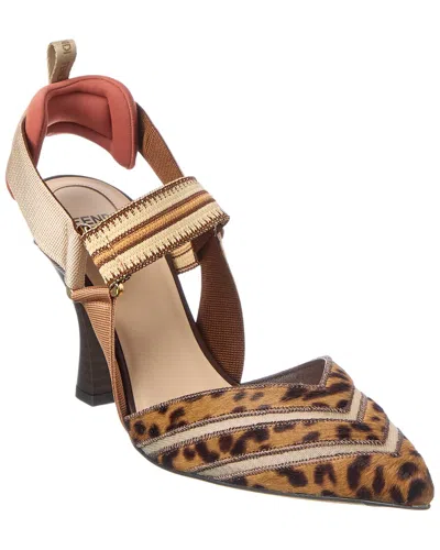 Fendi Colibri Haircalf & Mesh Slingback Pump In Brown