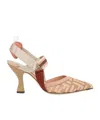 Fendi Pink Ff Embroidery High-heeled Slingbacks
