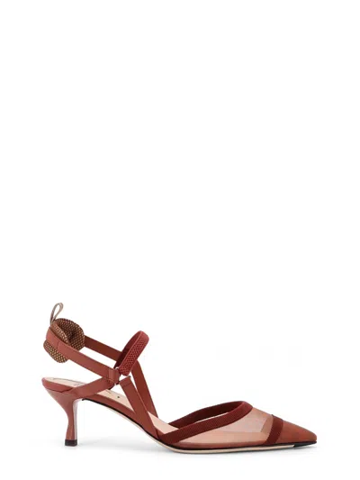 FENDI COLIBRÌ LEATHER AND MESH SLINGBACK WITH FF MOTIF