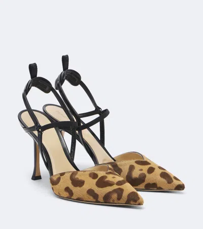 Fendi Very Colibri Backless High-heeled Shoe In Leather With Fur In Coffee And Black In Multi