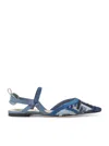Fendi Blue Flat Mesh Slingbacks With Ff Embroidery