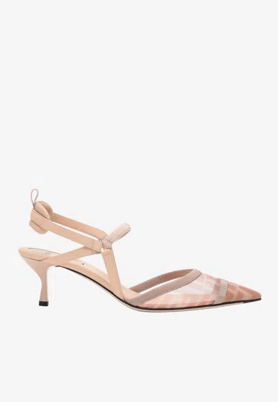 Fendi Slingback Pump In Ff Mesh With Tapered Silhouette In Pink