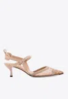 Fendi Slingback Pump In Ff Mesh With Tapered Silhouette In Neutral