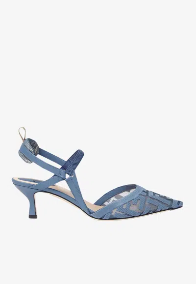 Fendi Colibrì Lite 55 Slingback Mesh Pumps In Blue